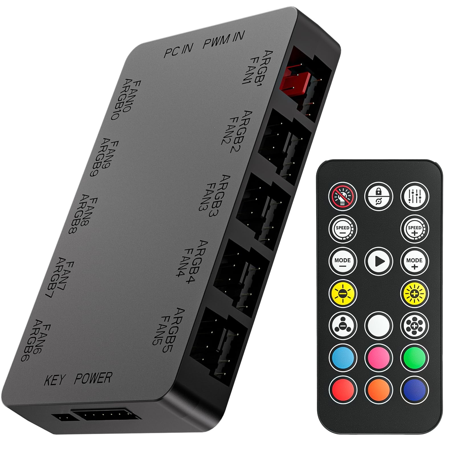 10-Port ARGB & PWM Fan Hub Controller – Magnetic Mount 5V/3PIN RGB PC Black