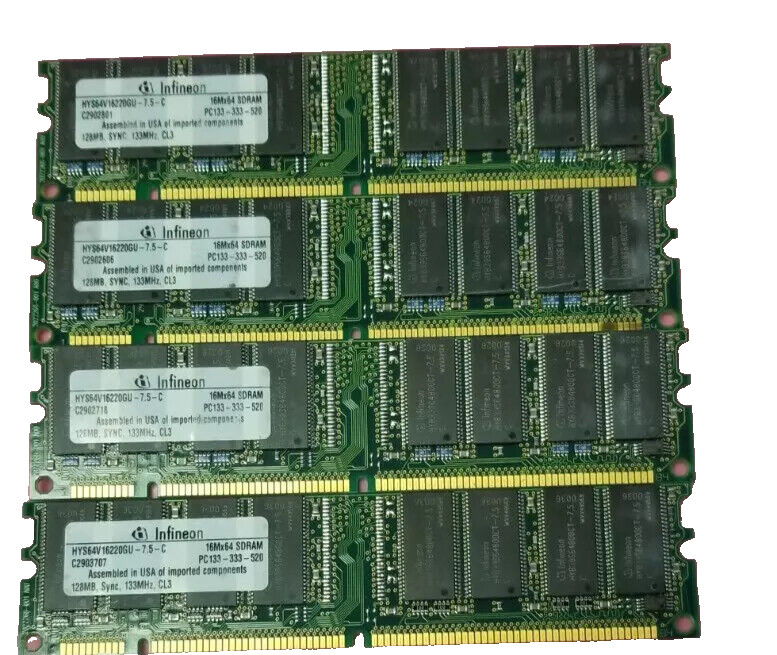 512MB KIT 4X 128MB SDR SD SDRAM PC PC133 CL3 133 168PIN NON-ECC RAM MEMORY FOR
