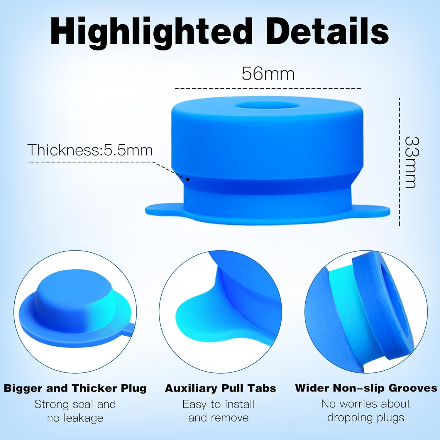 [4 PACK] 3 & 5 Gallon Water Jug Caps – 55Mm Silicone Reusable Replacement Lids f
