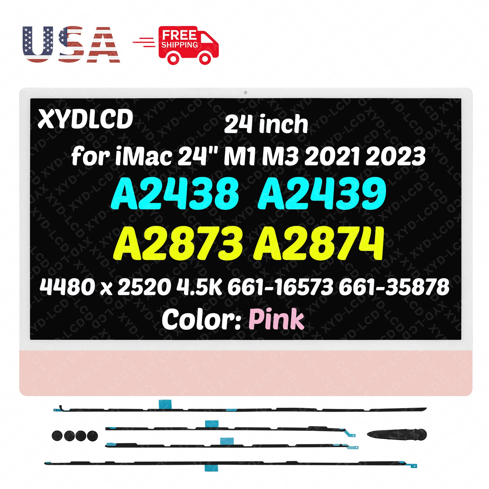 OEM for Apple iMac 24″ M3 A2874 EMC 8207 661-16573 LCD Screen Display 4.5K Pink