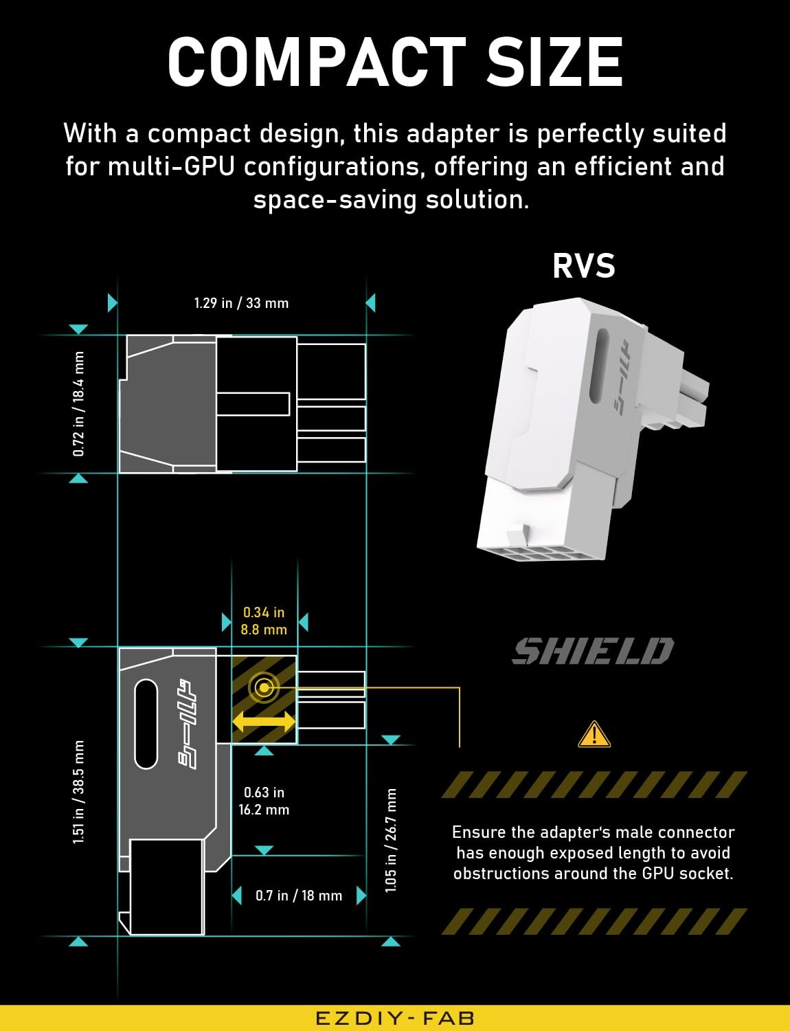 Shield Series 8-Pin PCIe GPU Power Adapter,90-Degree Angled Connector, Alumin…
