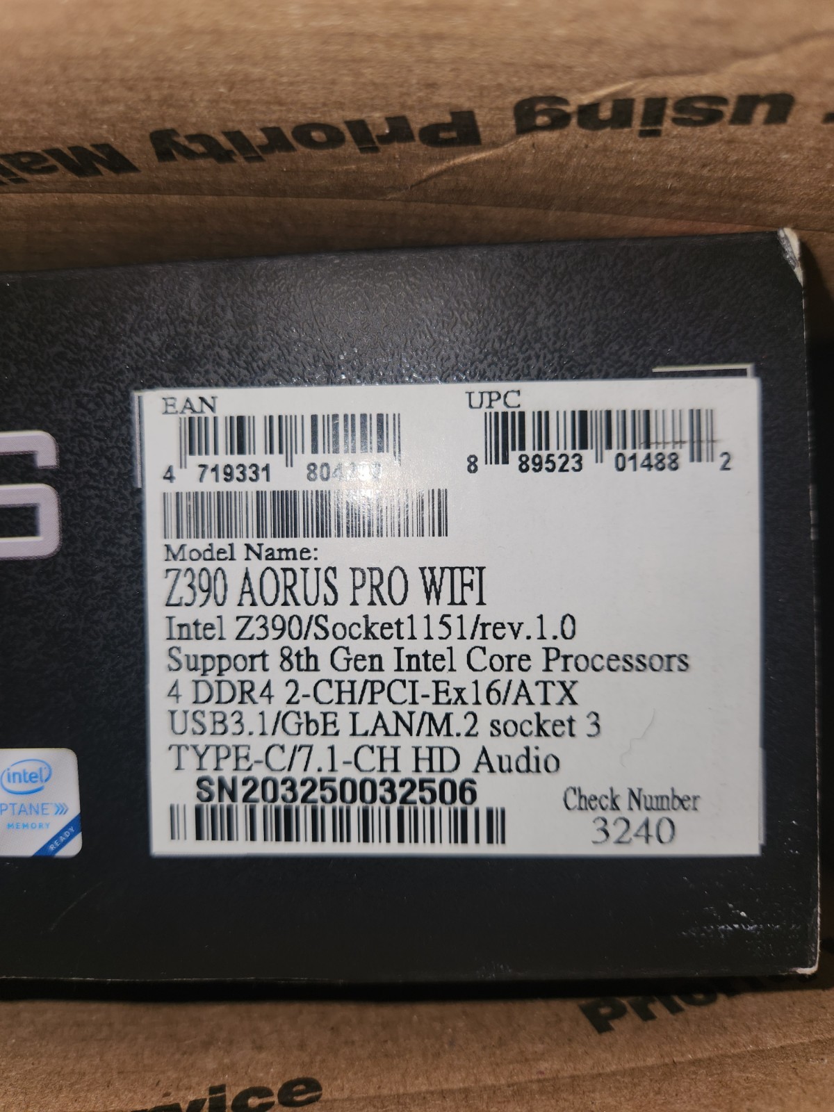 GIGABYTE Z390 AORUS PRO WIFI ATX LGA1151 DDR4 WiFi Gaming Motherboard