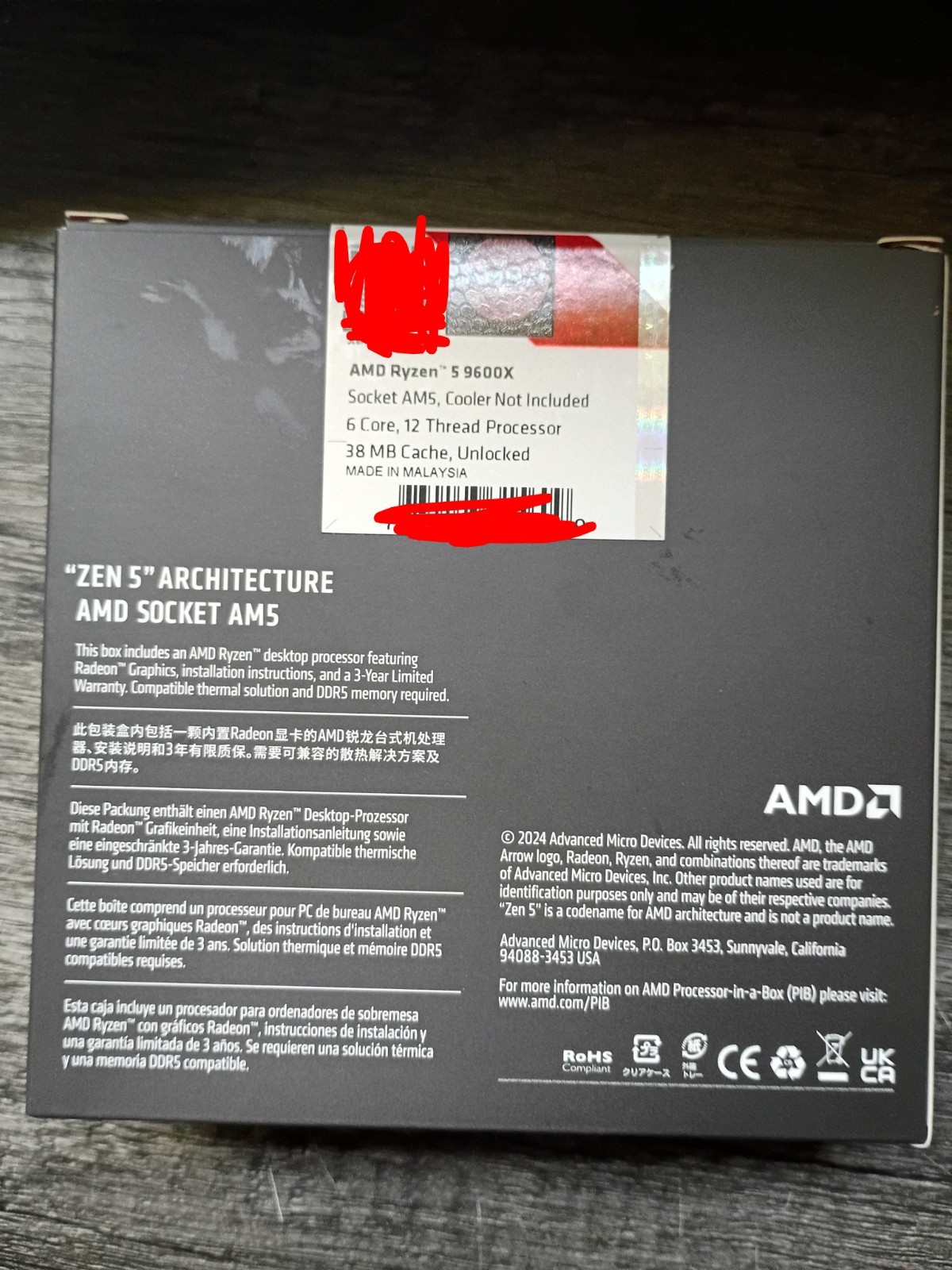 AMD Ryzen 5 9600X 6-Core Desktop Processor, Socket AM5 With Radeon Graphics