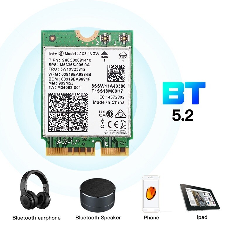 Intel Wi-Fi 6E AX211NGW M.2 2230 CNVio2 Key E 802.11ax WiFi Card WiFi Antenna PC