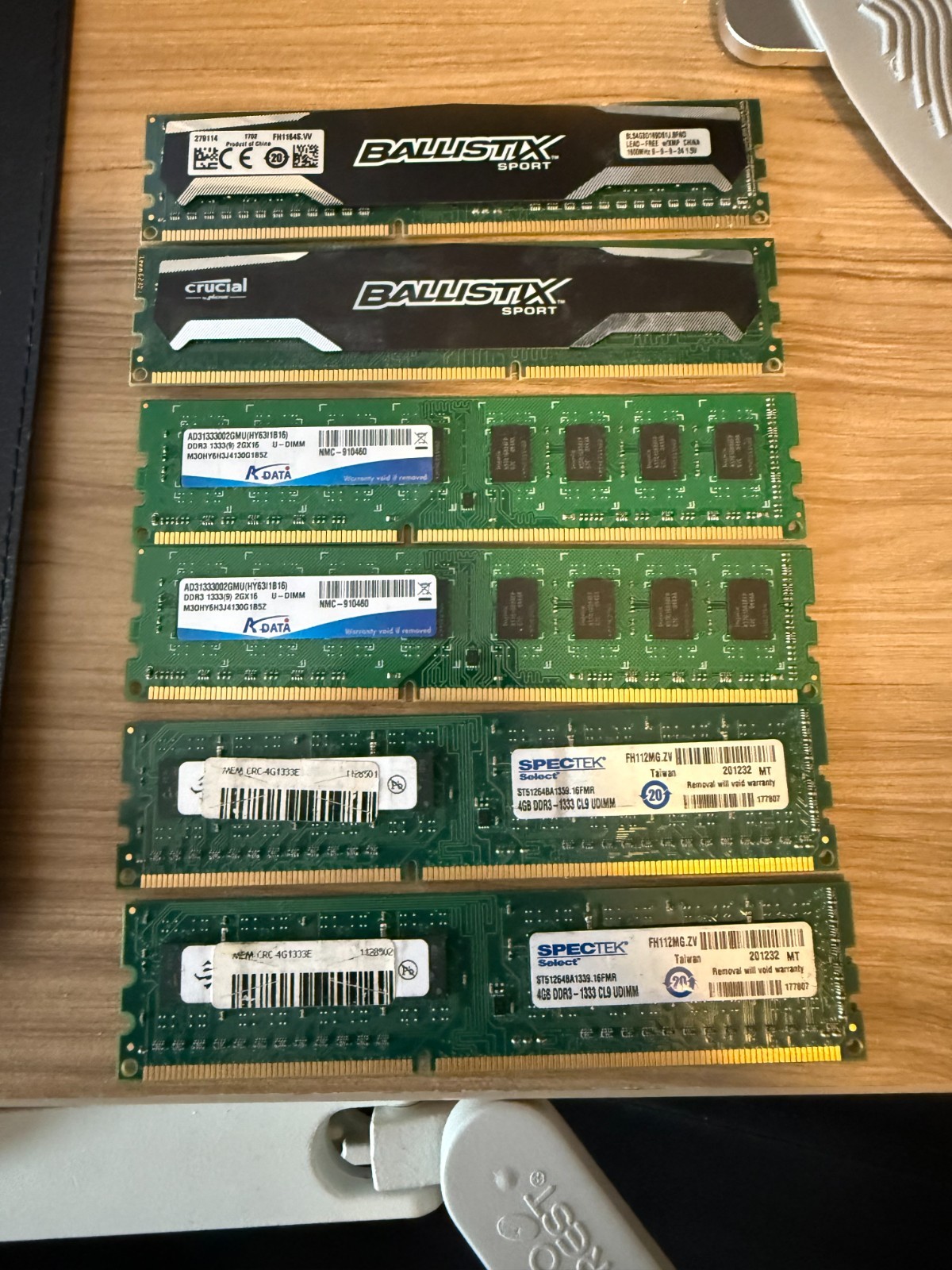 24GB (6x4GB) DDR3 Desktop RAM Mixed Lot – Crucial Ballistix + AData + SpecTek 13