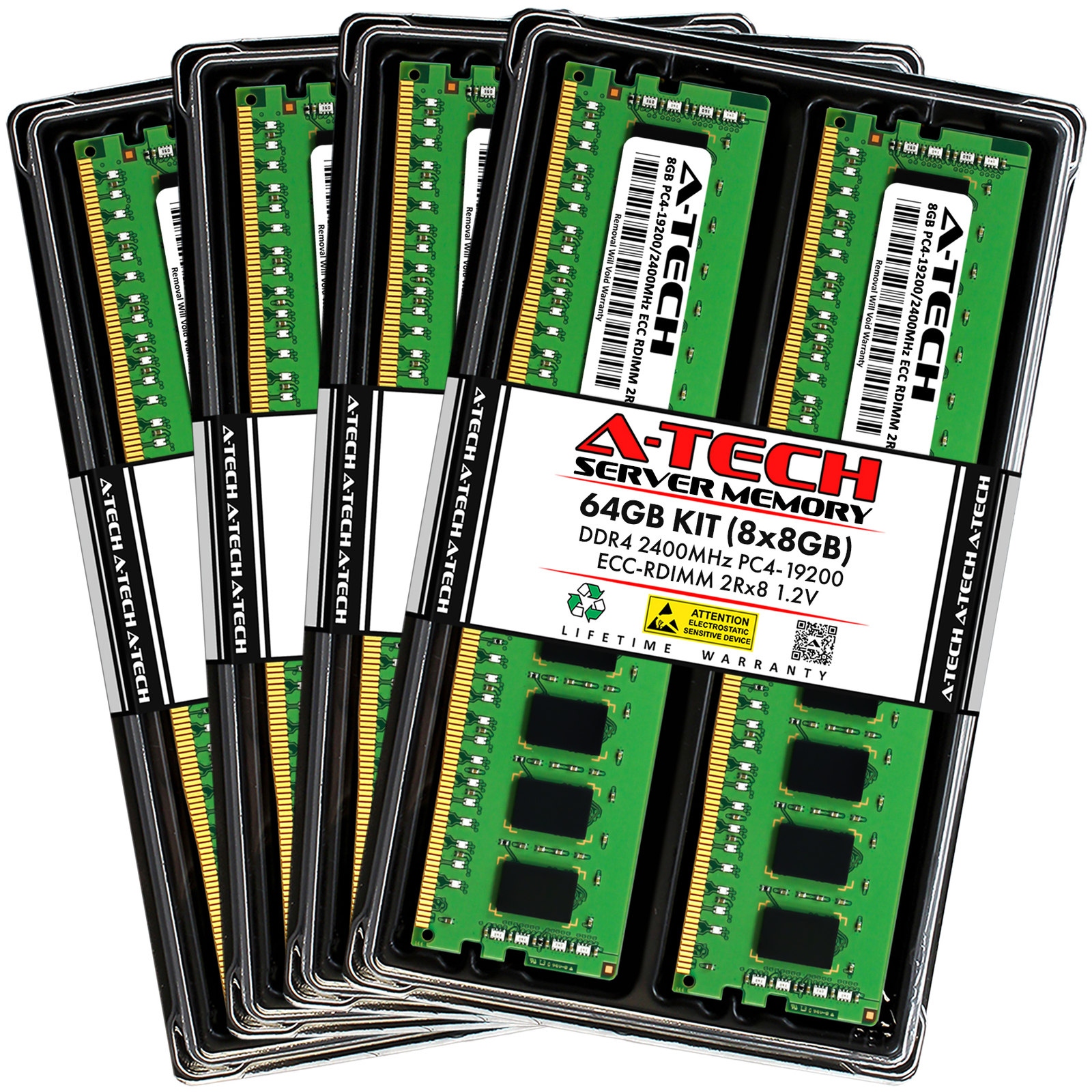 A-Tech 64GB 8x 8GB 2Rx8 PC4-19200R RDIMM DDR4 2400 MHz ECC REG Server Memory RAM