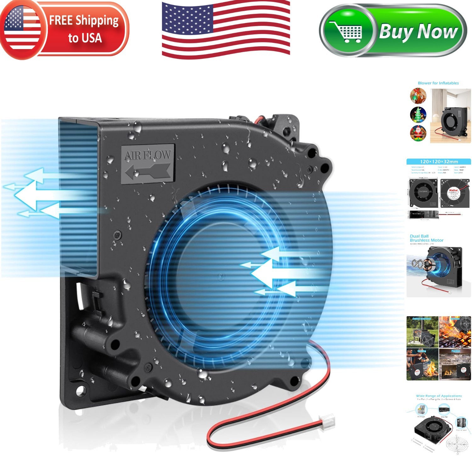 Compact 5-Inch 12V Blower Fan with Adjustable Airflow for Various Applications