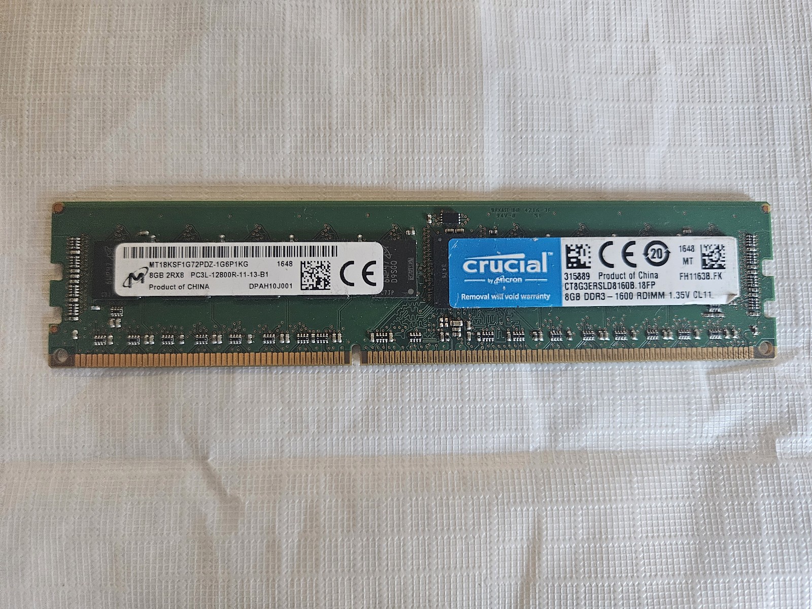 Micron 8GB (1x8GB) 2Rx8 PC3L-12800R DDR3 Registered ECC Server RAM
