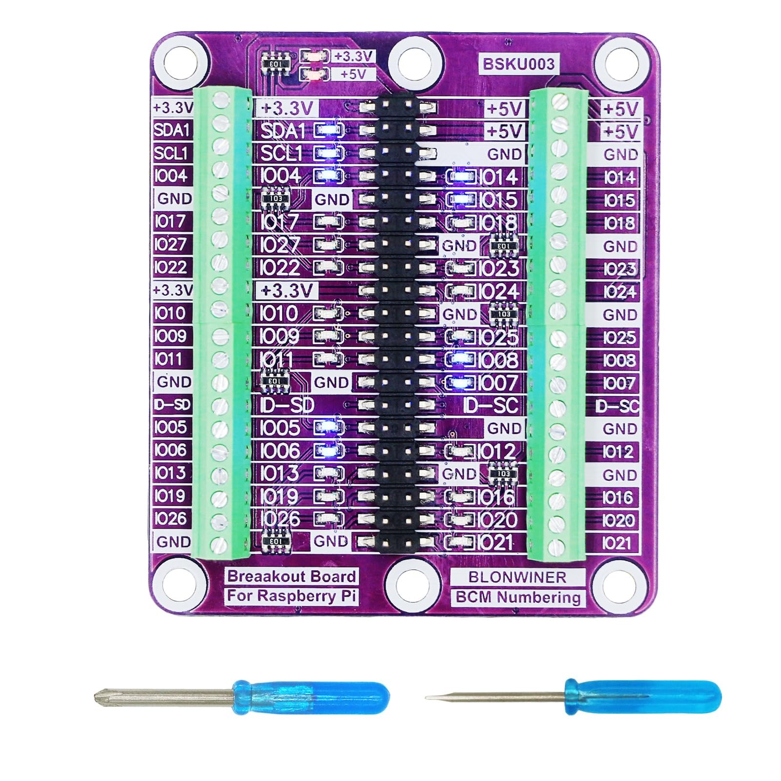 Breakout Board for Raspberry Pi 5 4B 3B+ Terminal Block Shield HAT LED