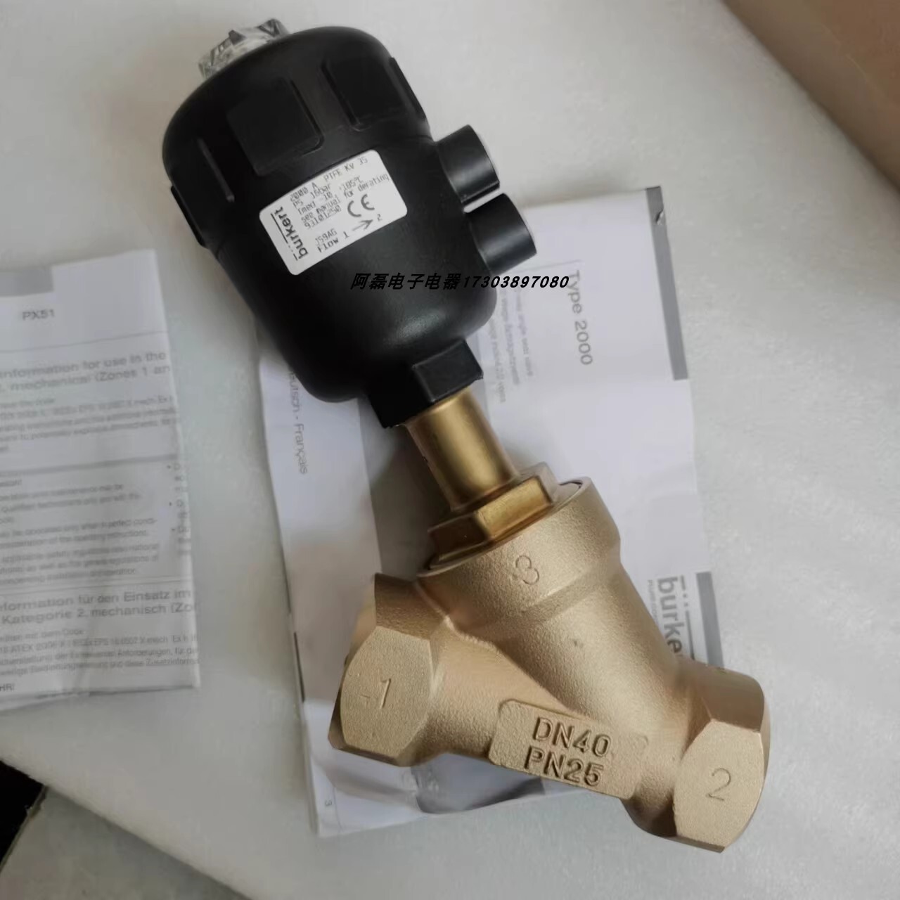 1pcs Burkert Pneumatic Angle Seat Valve 93101250 2000 A 40.0 PTFE RG G1 1/2 DN40