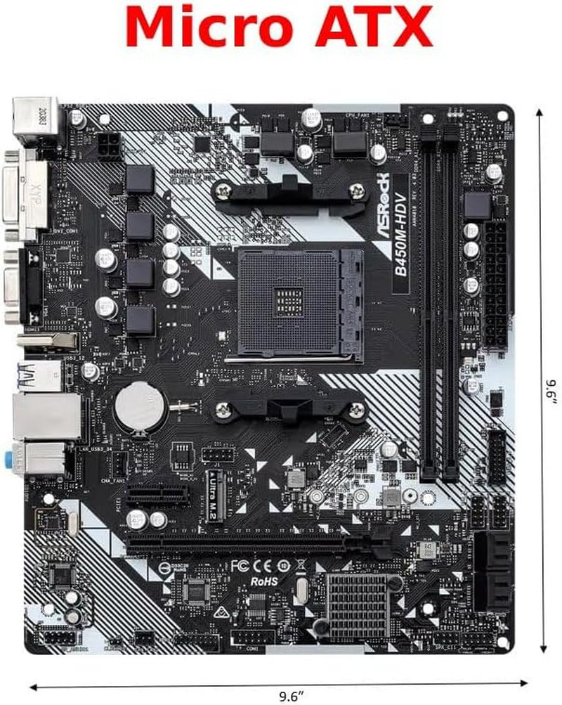B450M-HDV R4.0 AMD B450 AM4 Socket Ryzen 2000 – 5000 Processors DDR4 3200 64GB H
