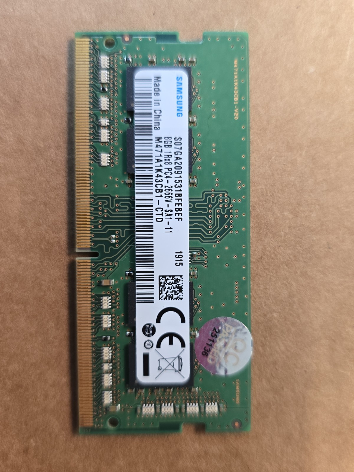Samsung 8GB DDR4 2666 PC4-21300 1Rx8 SODIMM Laptop Memory RAM (M471A1K43CB1-CTD)