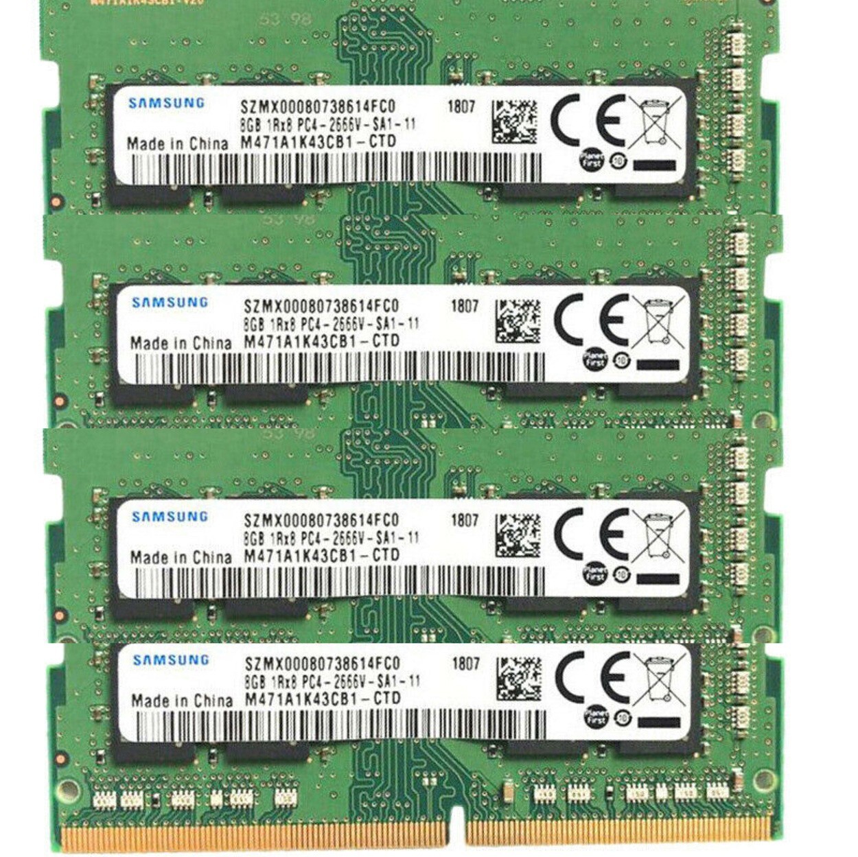 Samsung 32GB (4X8GB) DDR4 2666MHz PC4-21300 1RX8 SODIMM Memory M471A1K43CB1-CTD