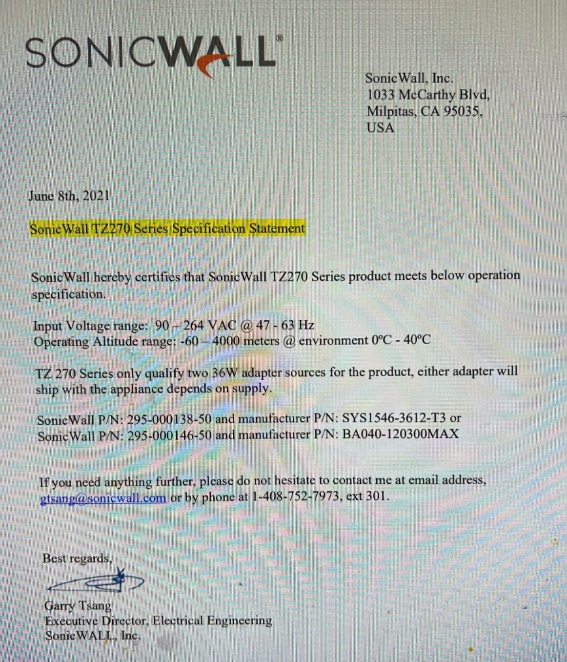 2pk~ SONICWALL 02-SSC-3069 TZ470/TZ370/T270 BILLION BA040-120300MAX Power Supply