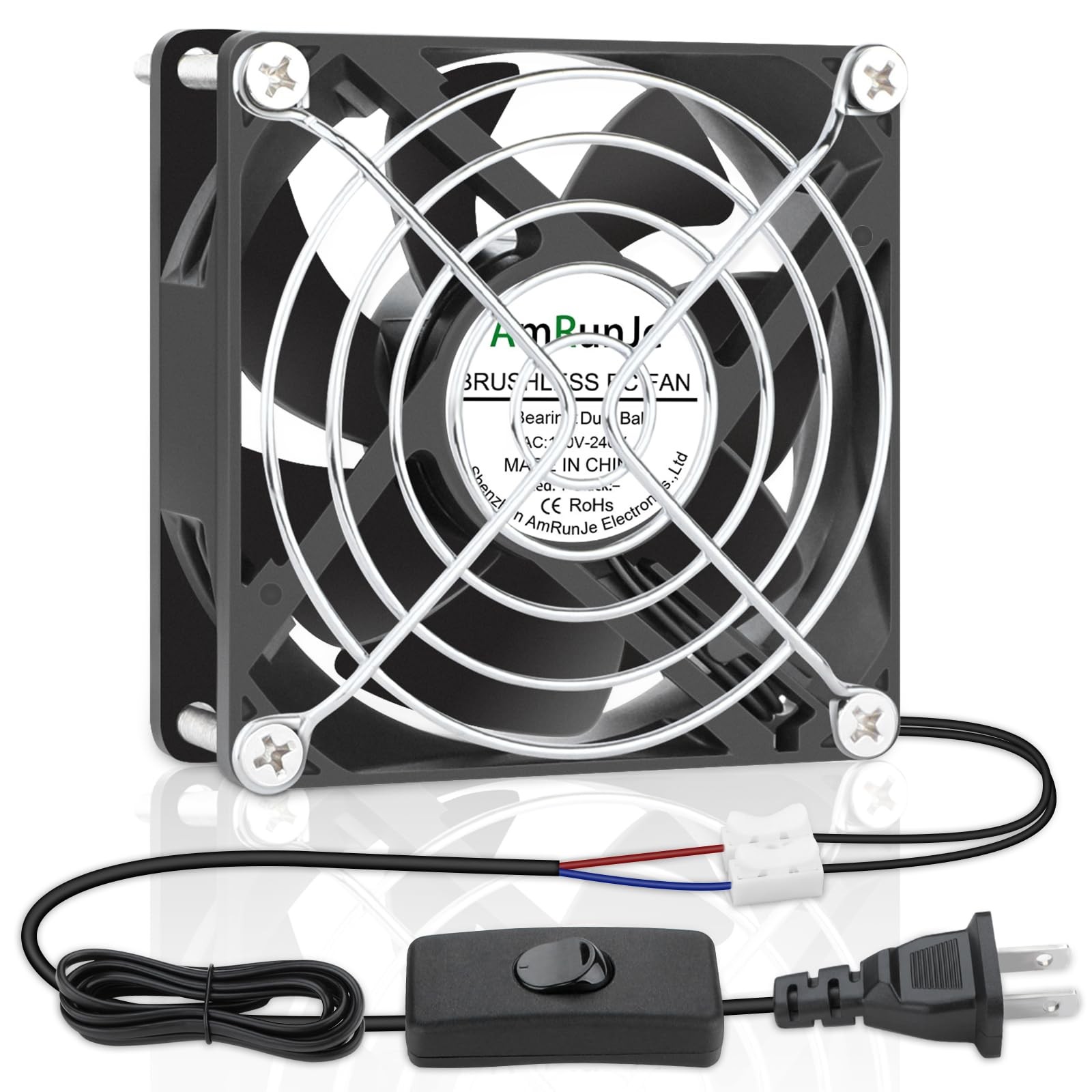 EC Axial Cooling Fan 80mm x 25mm, AC 120V Dual Ball Bearing