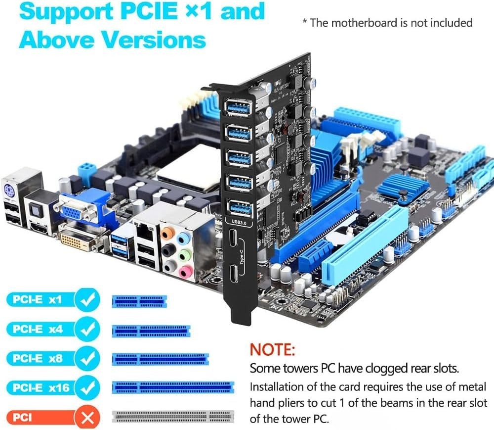 PCI Express USB 3.0 Hub 7 Ports for High Speed Data Transfer and Device Support