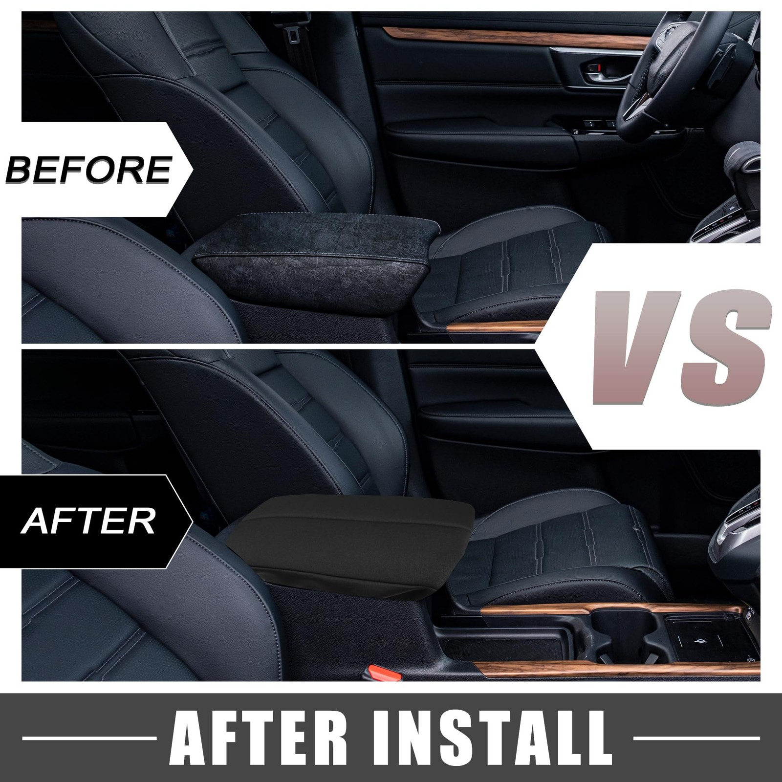 A ABSOPRO Car Center Console Seat Armrest Cover Interior 13.39″x8.07″, Black