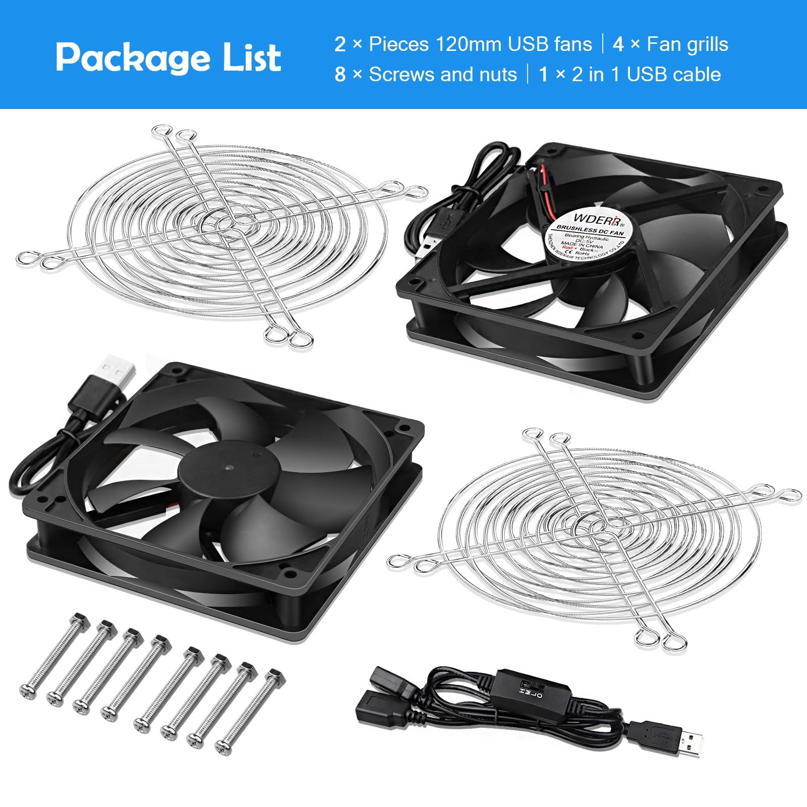 WDERAIR 120mm Computer Case 5V USB Powered Fan, Small Silent Flat Cooler…