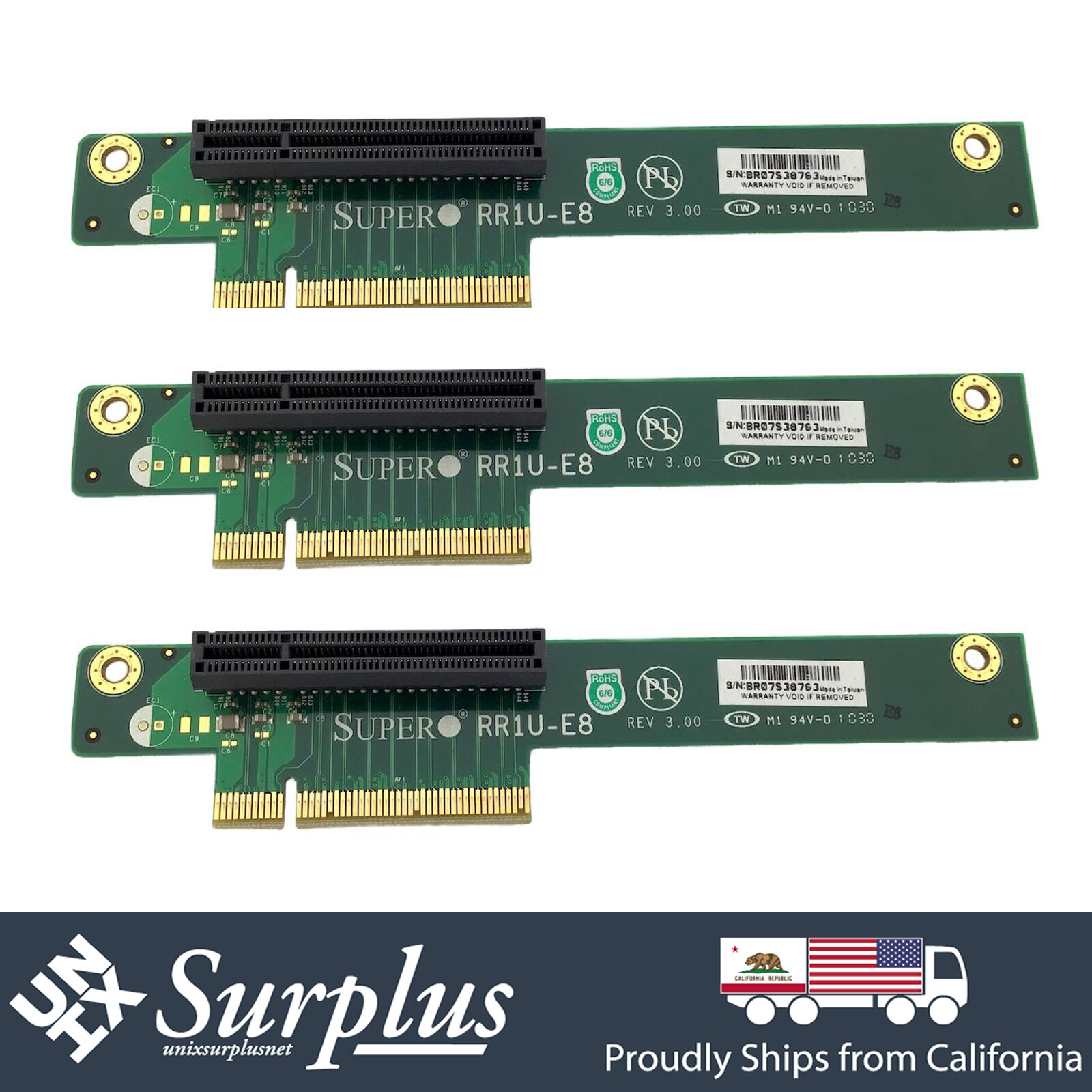 Lot of 3 Supermicro RSC-RR1U-E8 PCIe x8 Riser Card Right Side 1U CSE-813 CSE-113