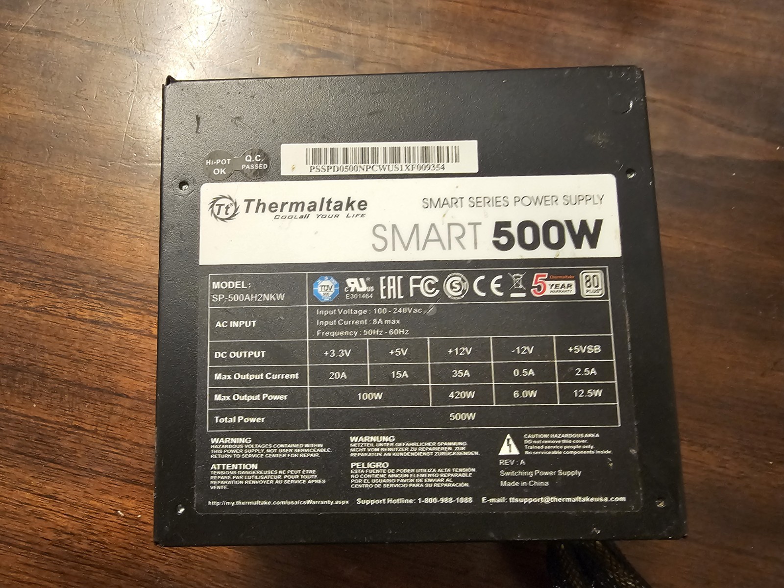 Thermaltake Smart 500W 80 PLUS Power Supply- Black (Power Cable not included)
