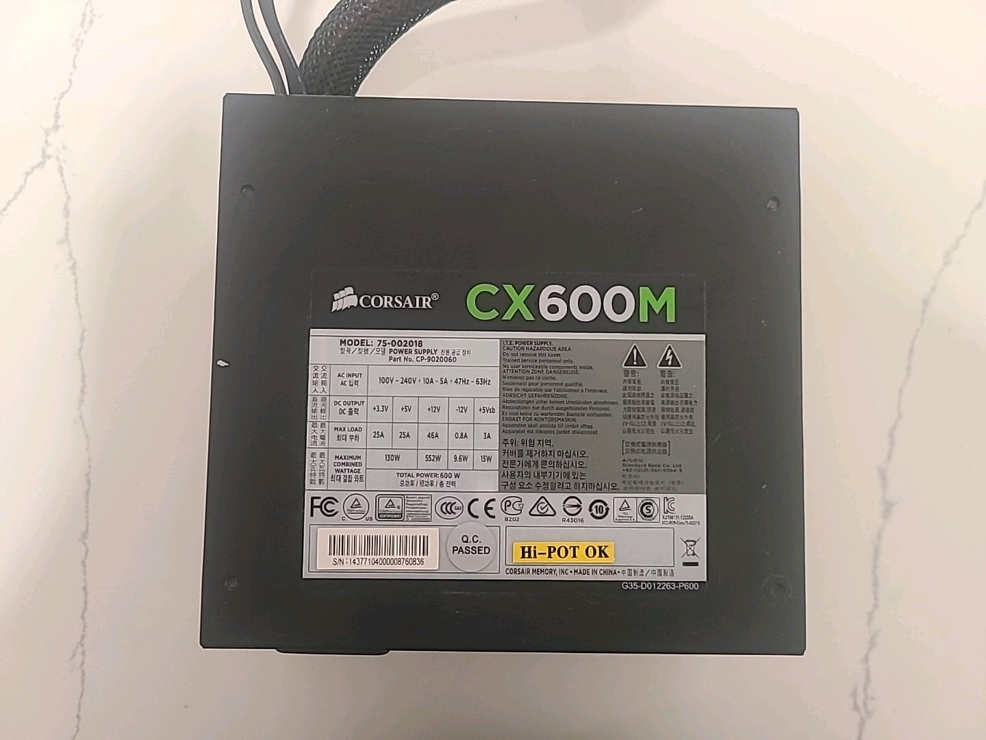 Corsair CX600M 75-002018 600W Power Supply 100-240V – Tested, working