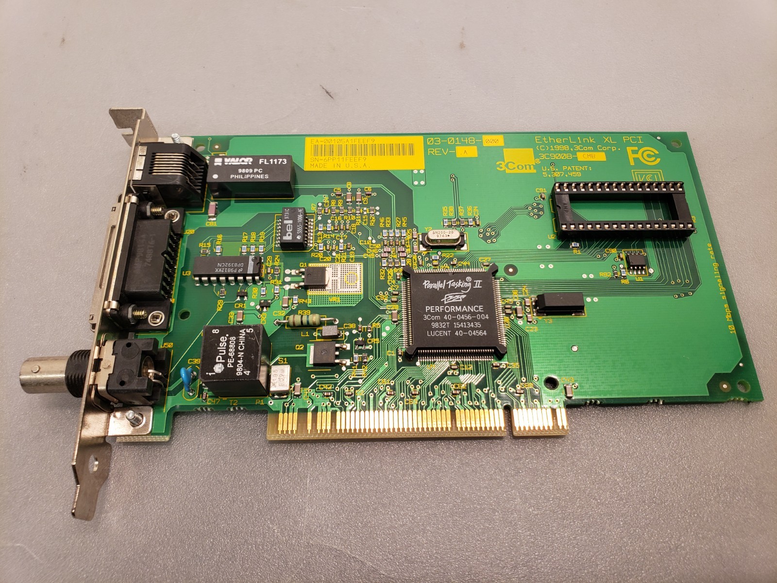 Vintage 3Com Etherlink XL PCI 3C900B BNC,RJ-45,AUI 03-0148-000 RevA Network Card
