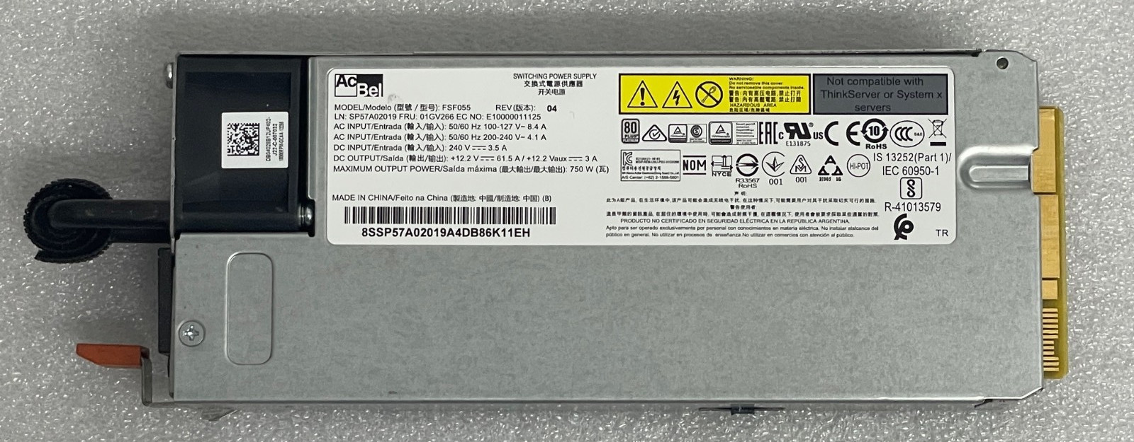 Lenovo FSF055 750W (230/115V) Platinum Switching Power Supply FRU P/N: 01GV266