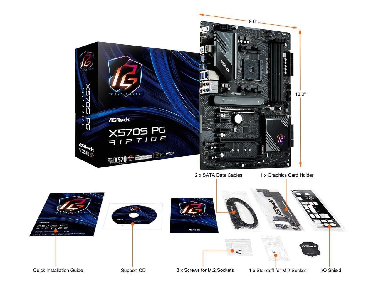 ASRock X570S PG Riptide Motherboard, compatible with AMD Ryzen 5000 series CPUs