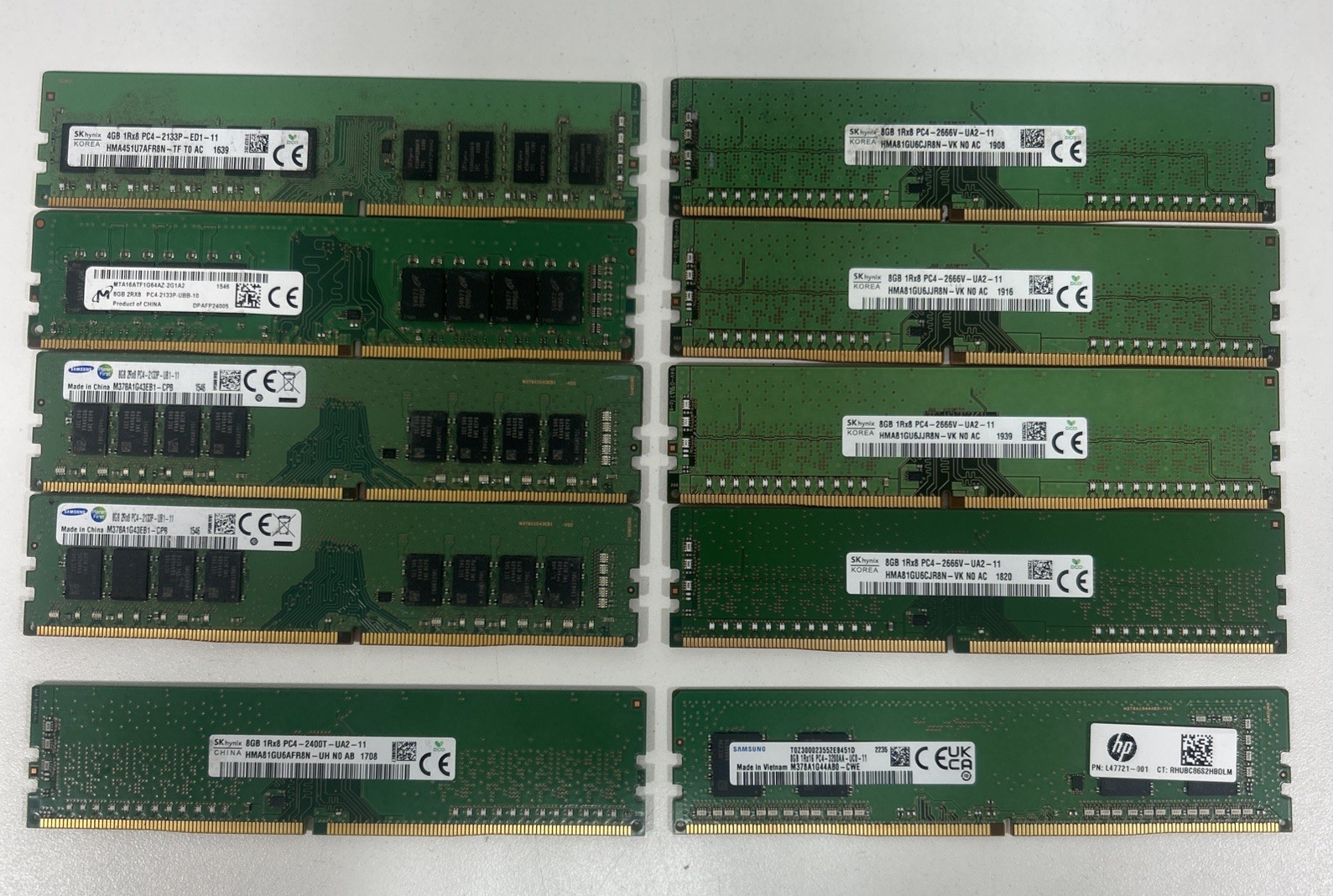 Lot of (10) 8GB DDR4 Desktop Ram Mixed Brands. 1×3200, 1×2400, 4×2666, 4×2133