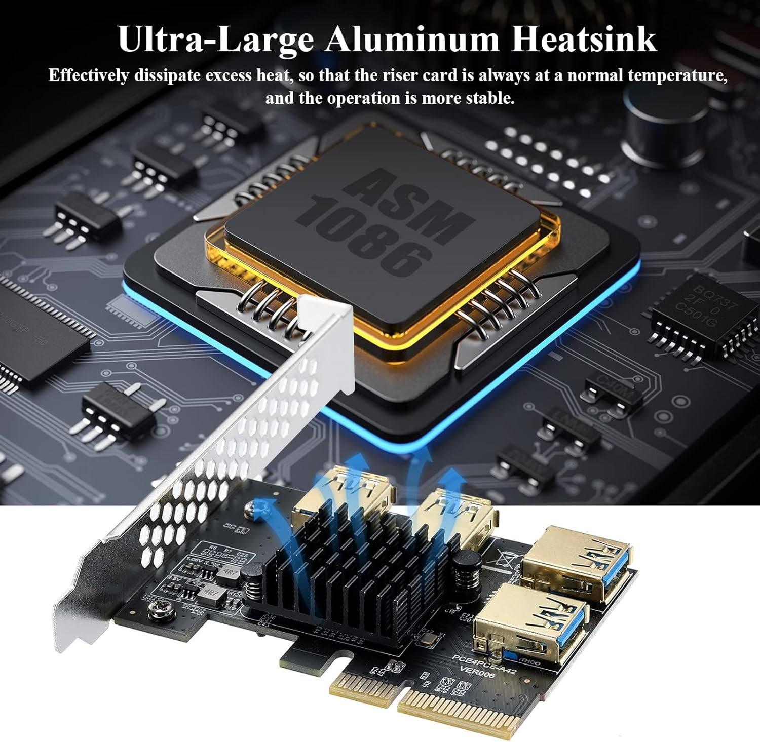 MZHOU PCIe X4 to 4-Port USB 3.0 Multiplier Riser Card Adapter for GPU Mining NEW