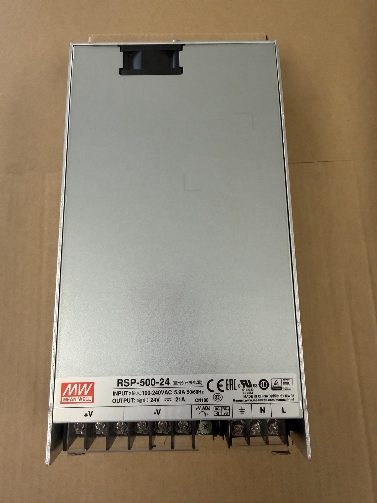Mean Well RSP-500-24 DC Power Supply In: 100-240VAC 5.9AMPS Output: 500W/24V/21A