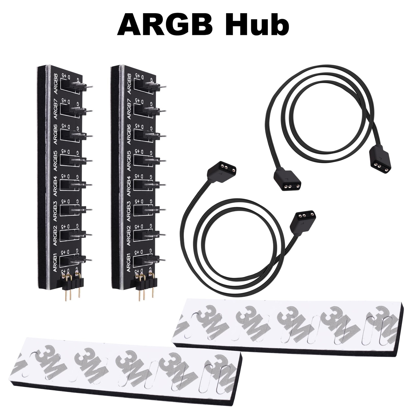 5V 3PIN ARGB Splitter Hub 2 PCS 1 to 8 Way RGB Fans Controller with Cord