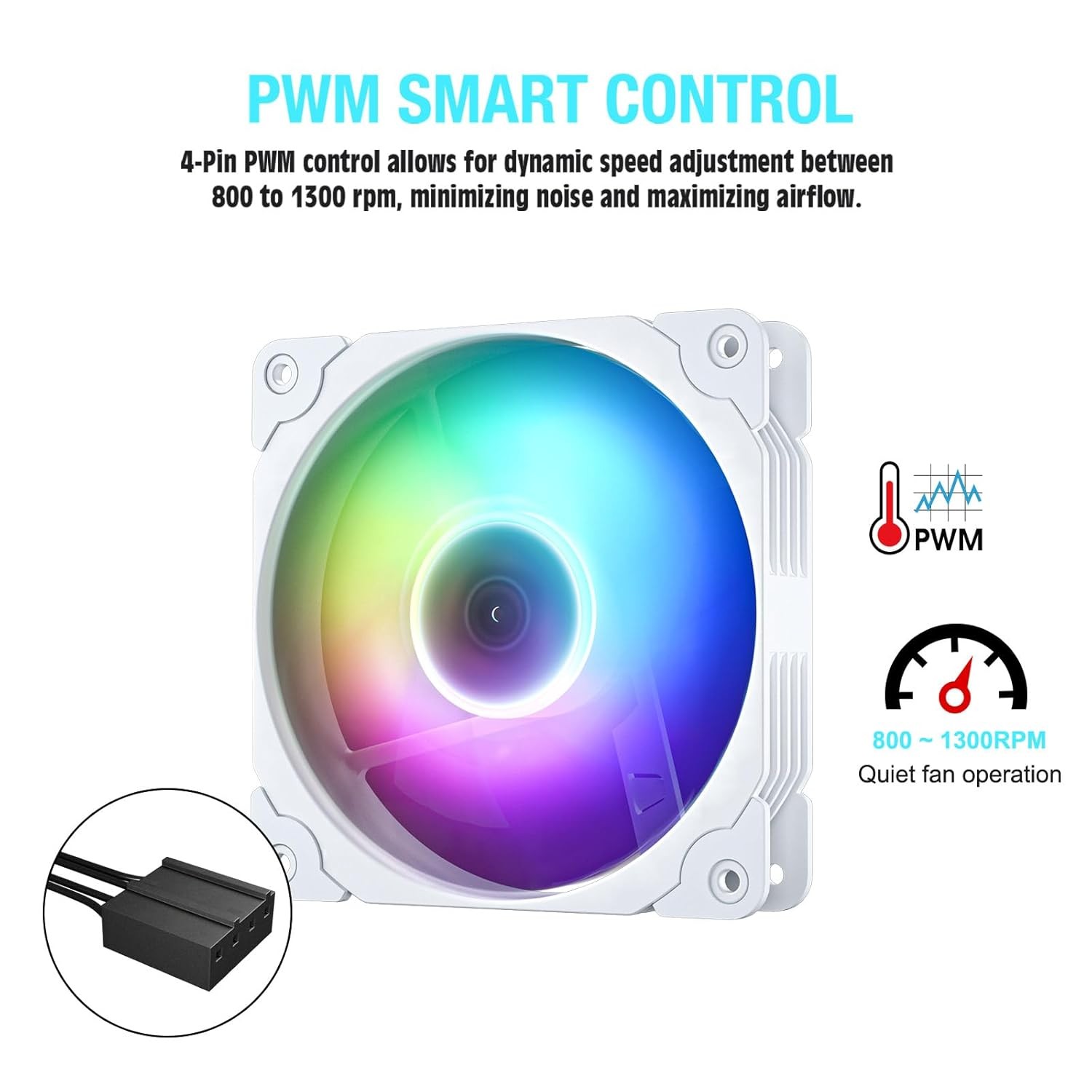 Vetroo 3-Pack Computer Case Fan 120mm ARGB & PWM Fans w/ Controller Hub – White