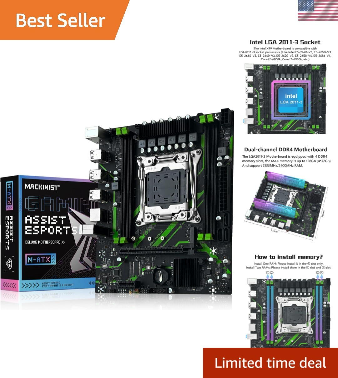 MACHINISIT LGA 2011-3 Motherboard X99 Micro ATX Mainboard for Intel Xeon E5 V…