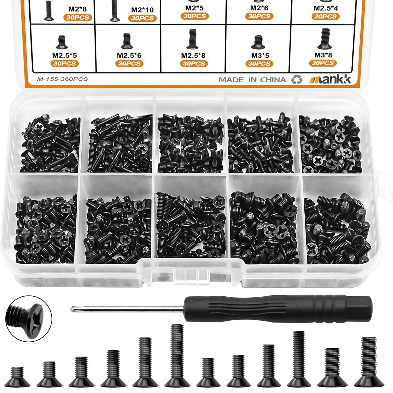 360-Piece Laptop Screws Kit – 12 Sizes M2 M2.5 M3 with Magnetic Screwdriver