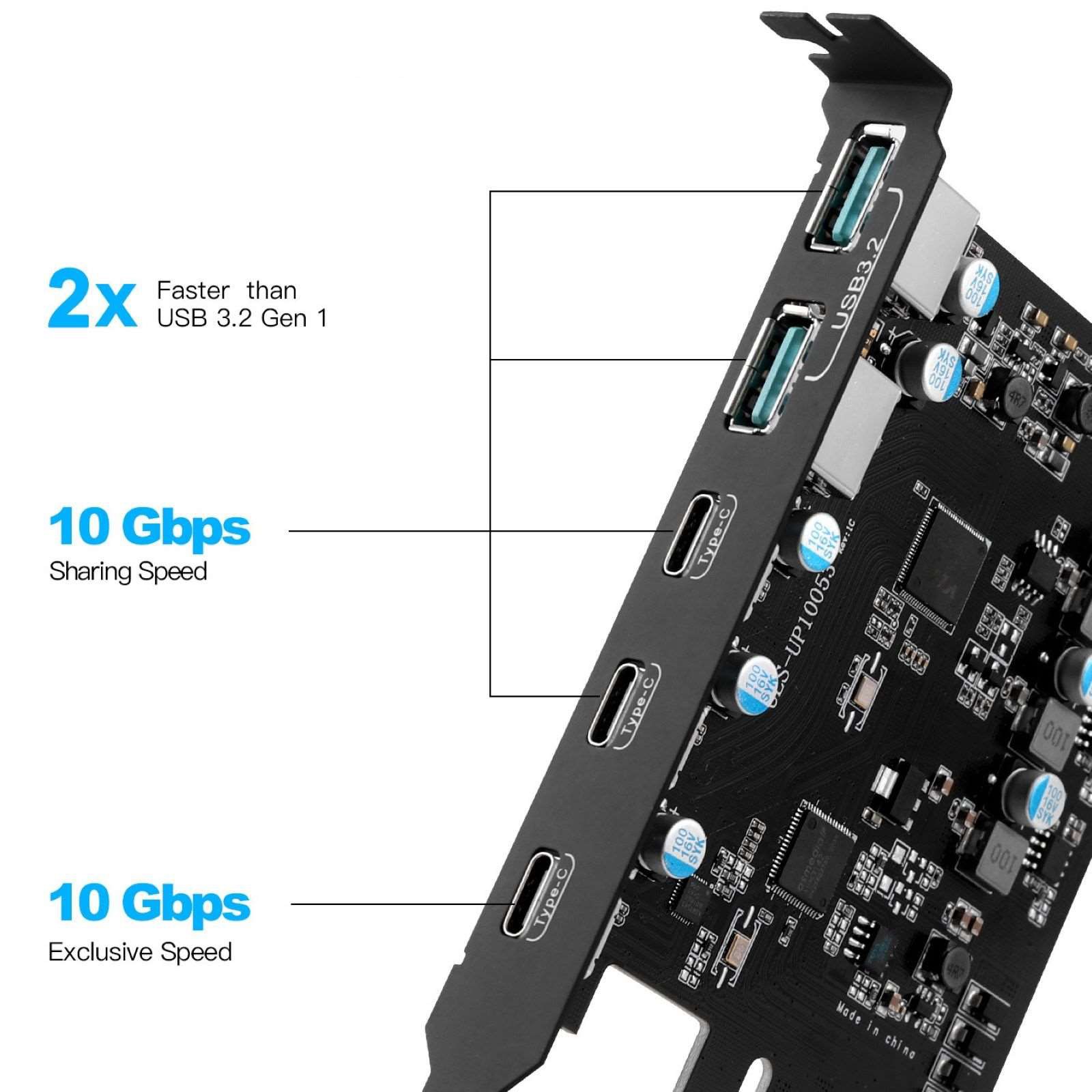 Desktop Expansion Card With 5 external USB 3.2 Gen 2 Ports 2*USB-A 3*USB-C