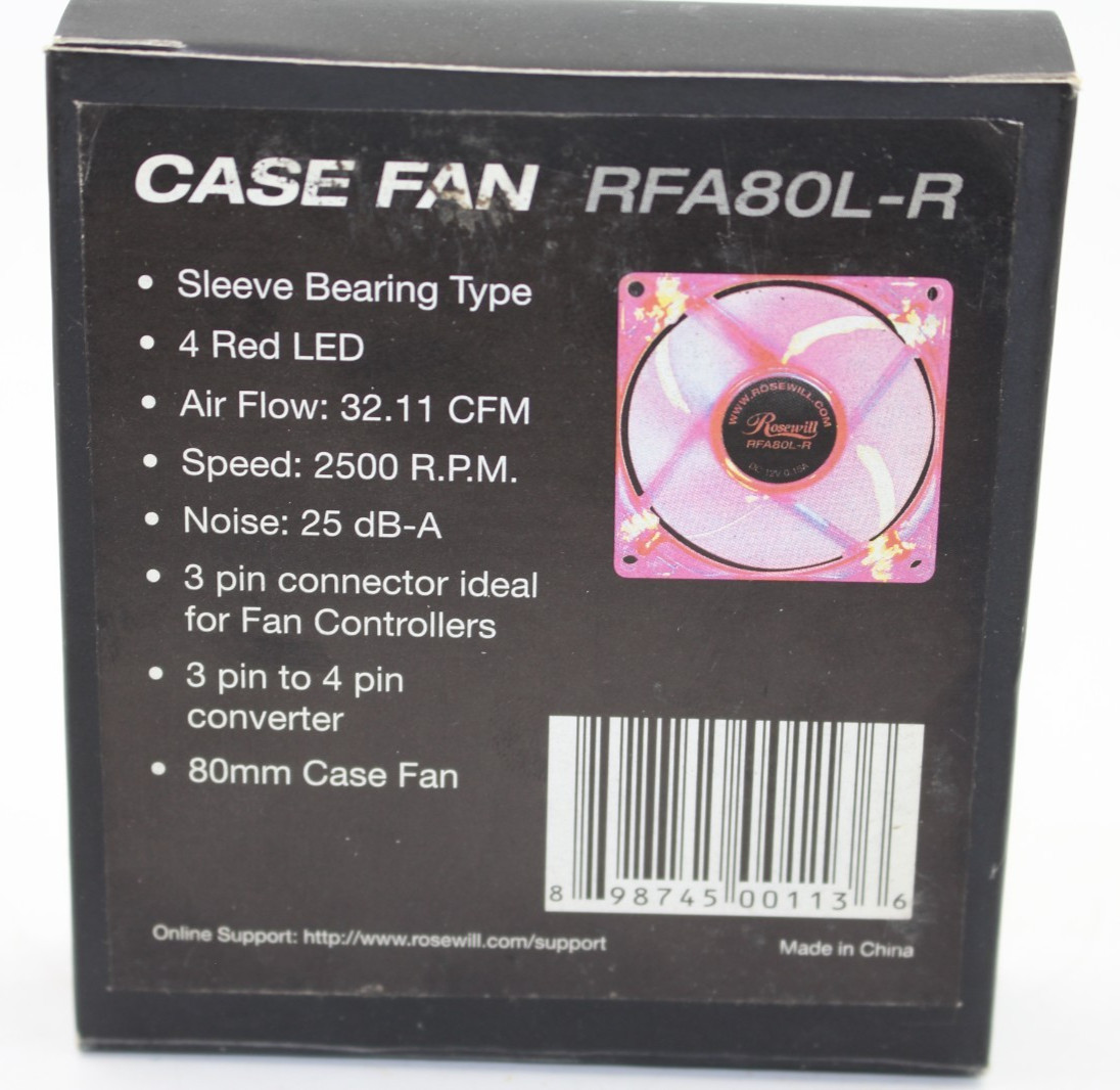 NEW Rosewill 80mm Case Fan RFA80L-R Translucent Pink