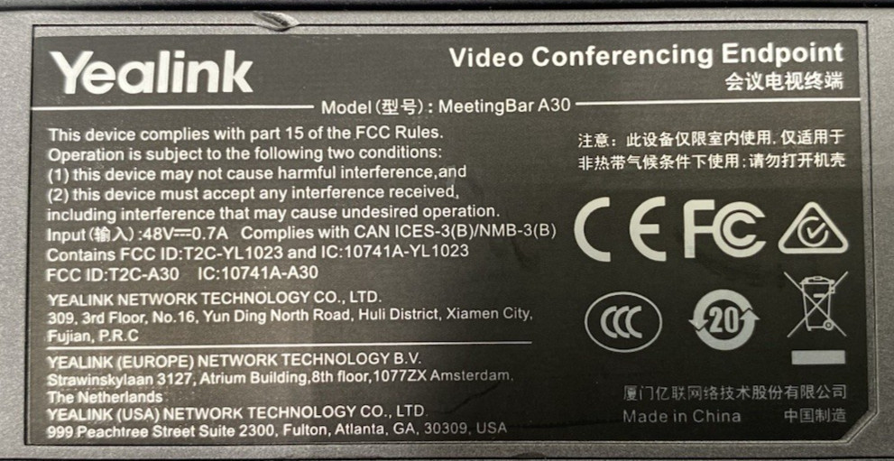 Yealink MeetingBar A30 All-in-One Video – Bar Only