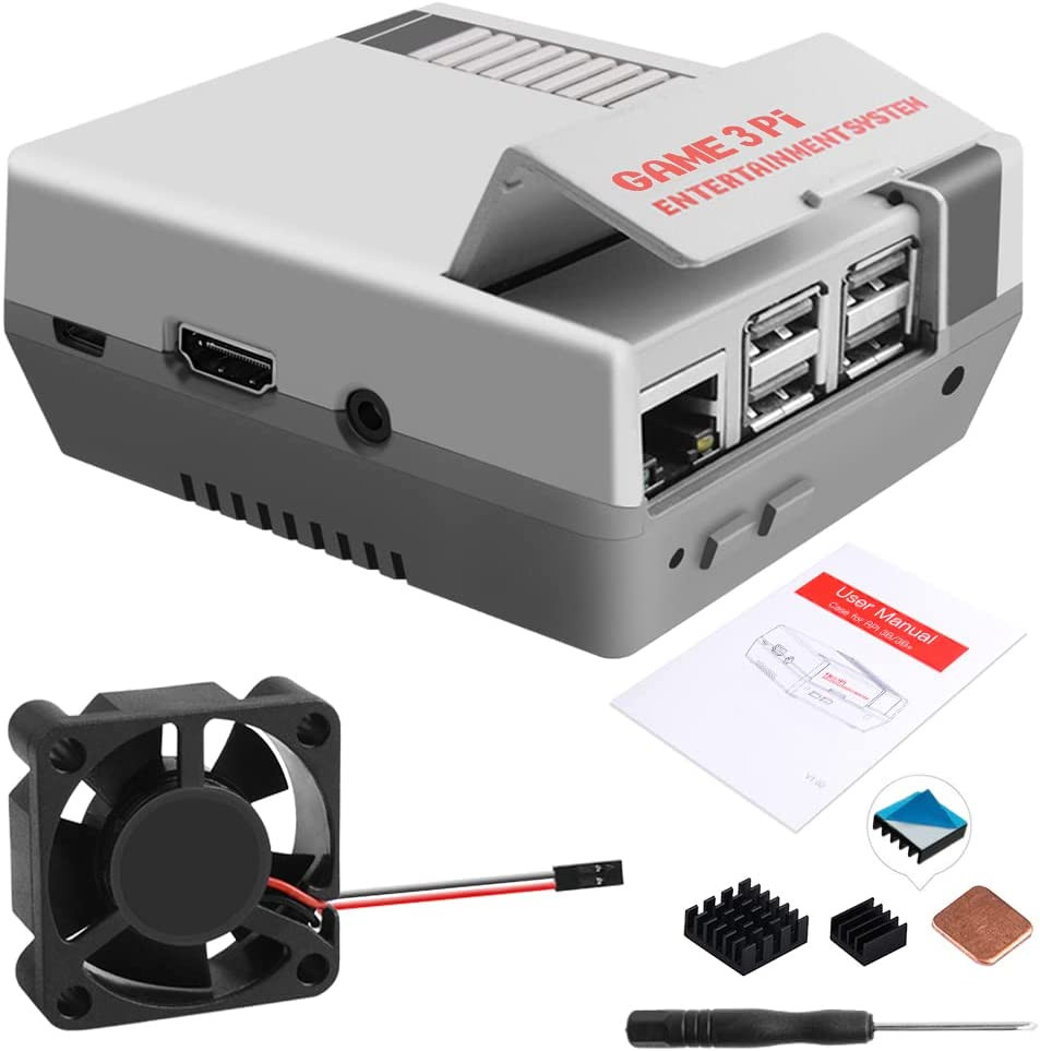 Case for Raspberry Pi 3B+ with Fan, Retro Gaming Nes3Pi Case with Cooling Fan, P