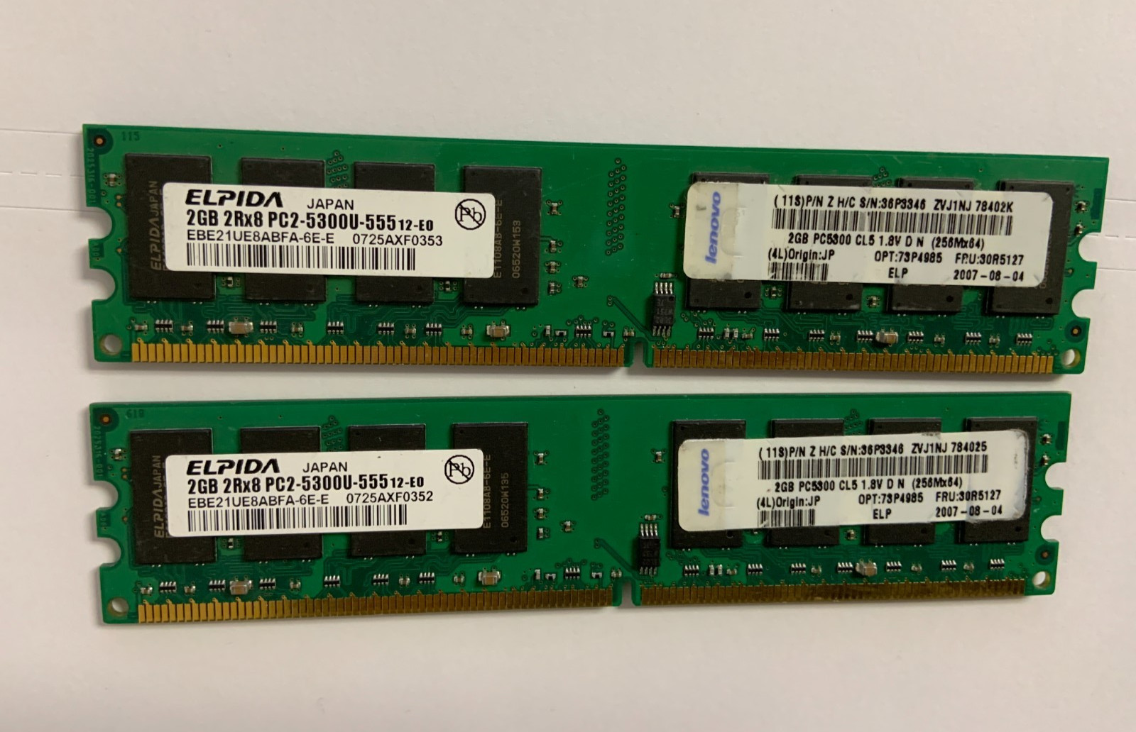Elpida 4GB 2X 2GB DDR2 2RX8 PC2-6400U 800Mhz 240pin DIMM Desktop Memory