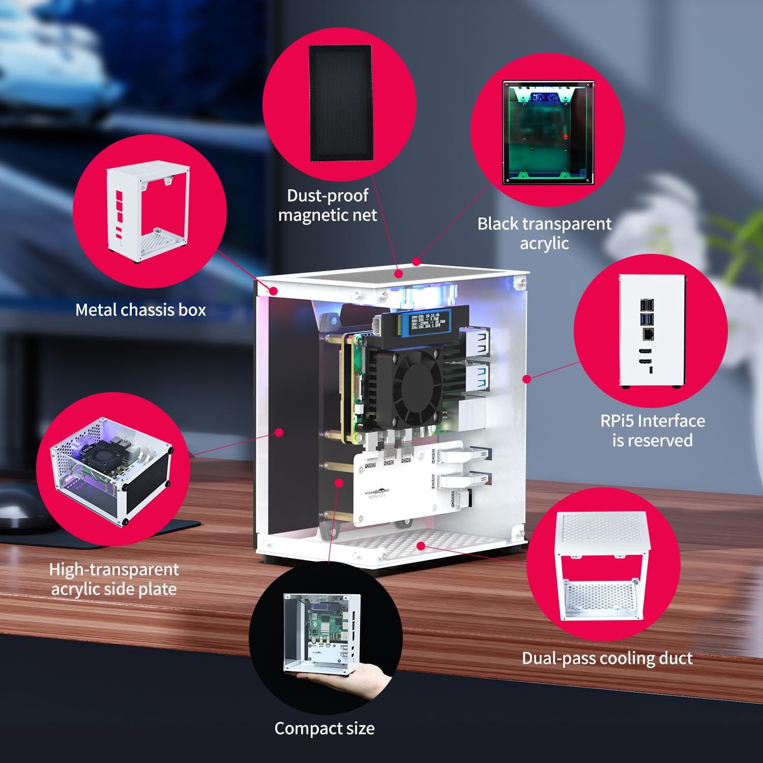 Yahboom RPi 5 Case,Micro Desktop Aluminum Case with Pi5 Active Cooler,PWM Fan…