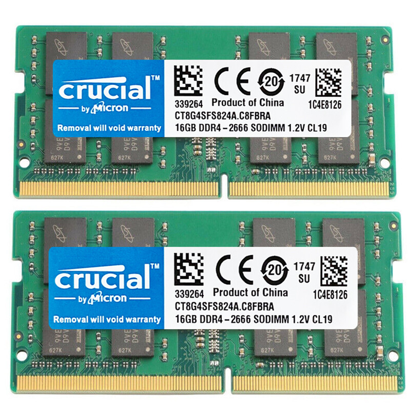 Crucial DDR4 32GB KIT 2 x 16GB 2666 MHz PC4-21300 SODIMM 260-Pin Laptop Memory