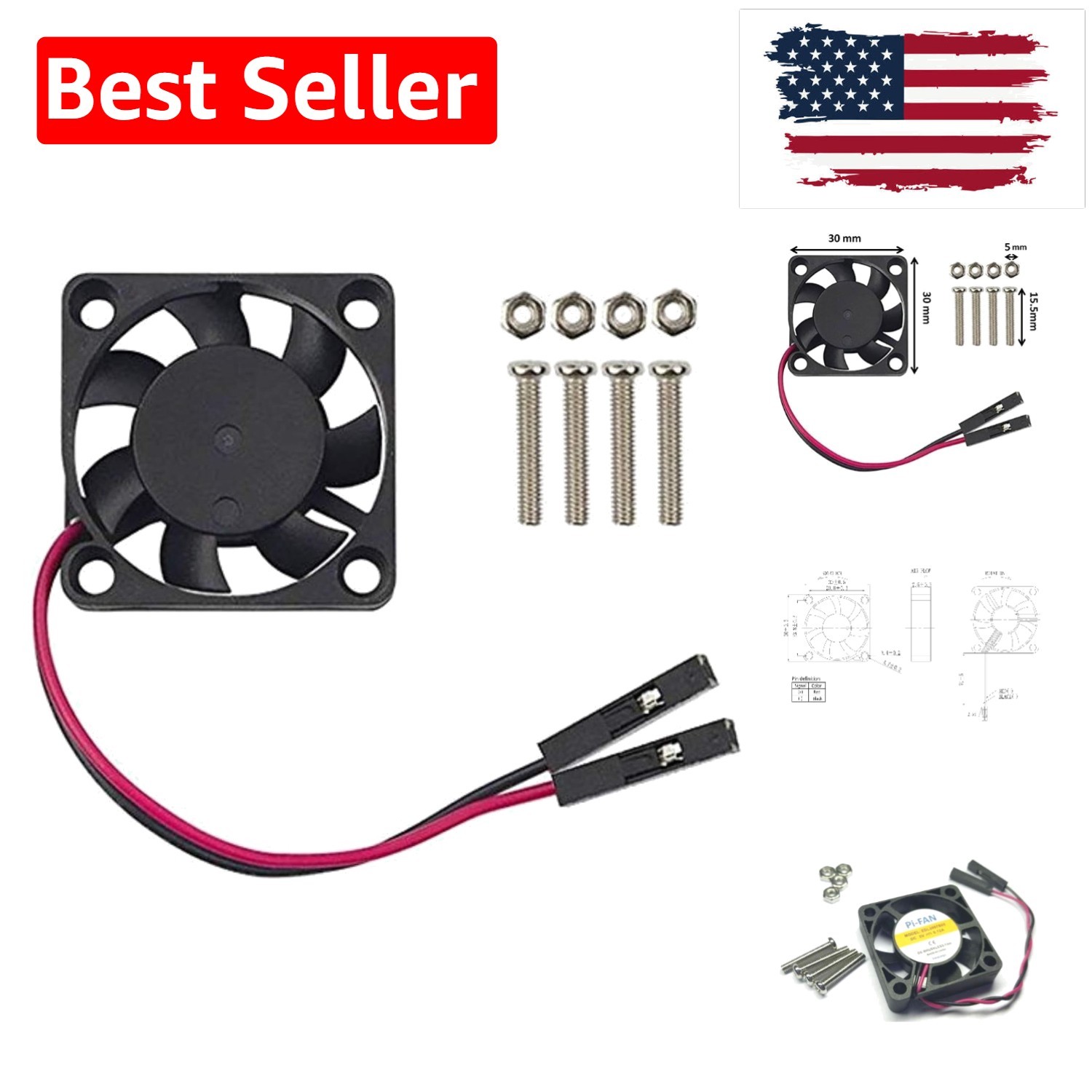 Low Noise Raspberry Pi 30x30mm Cooling Fan – Compatible with Models 4 & 3