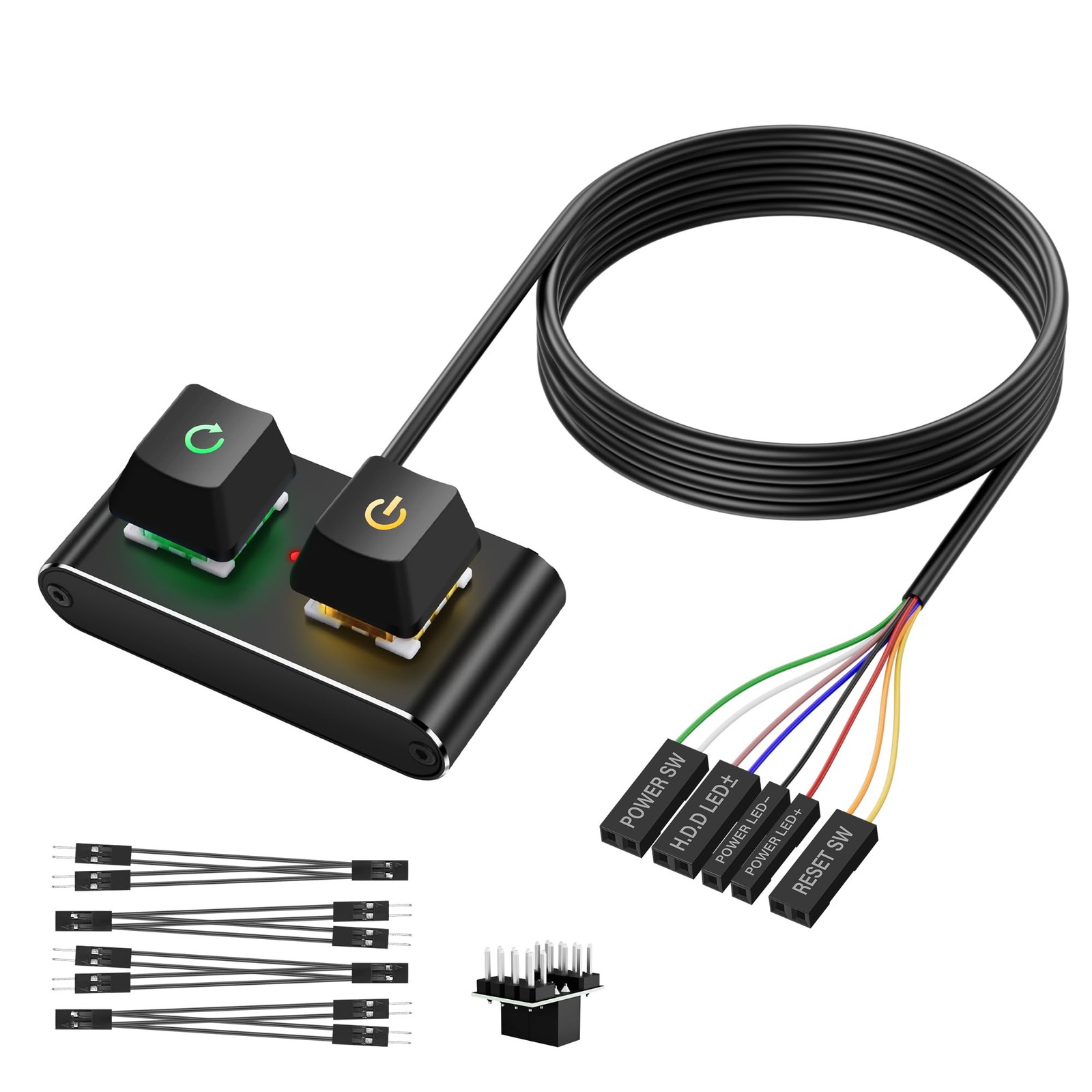 External PC Power Switch Metal Housing 2M Cable RGB LED HDD Light
