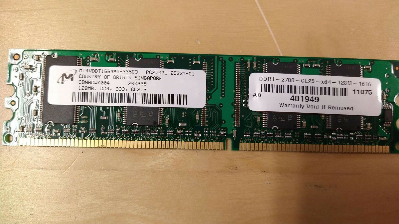 MT4VDDT1664AG-335C3 Micron 128MB PC2700 DDR-333MHz non-ECC Unbuffered lot of 16