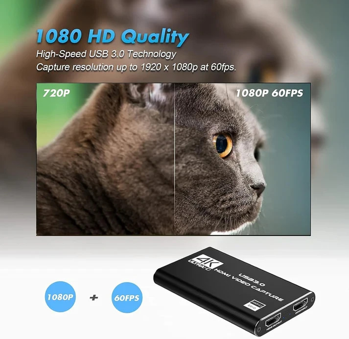 4K HDMI Capture Card USB 3.0 1080P 60FPS Video Recorder Streaming Gaming PS5 PC