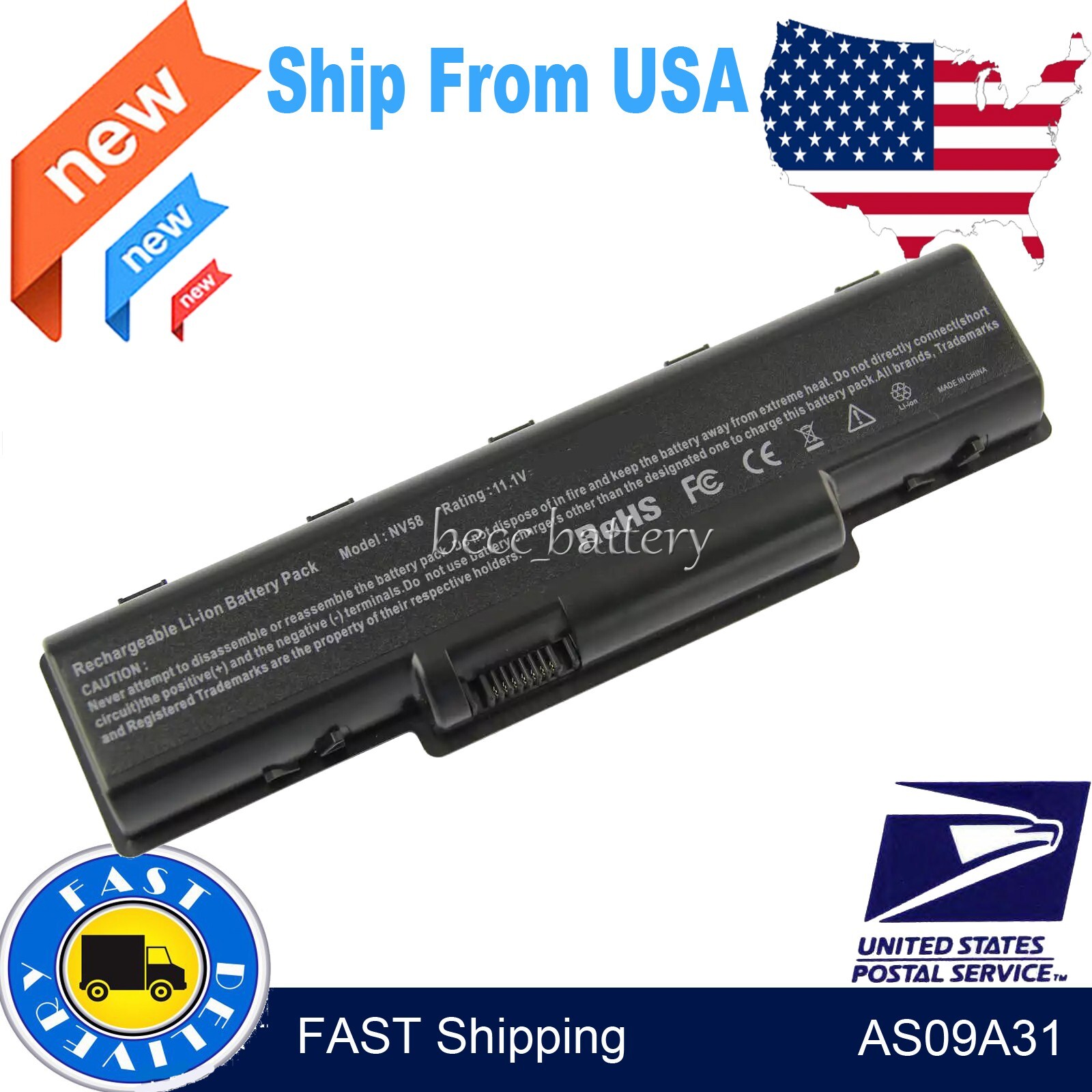 Battery for Gateway NV Series, Part Numbers: AS09A61, AS09A71 AS09A31, AS09A51,