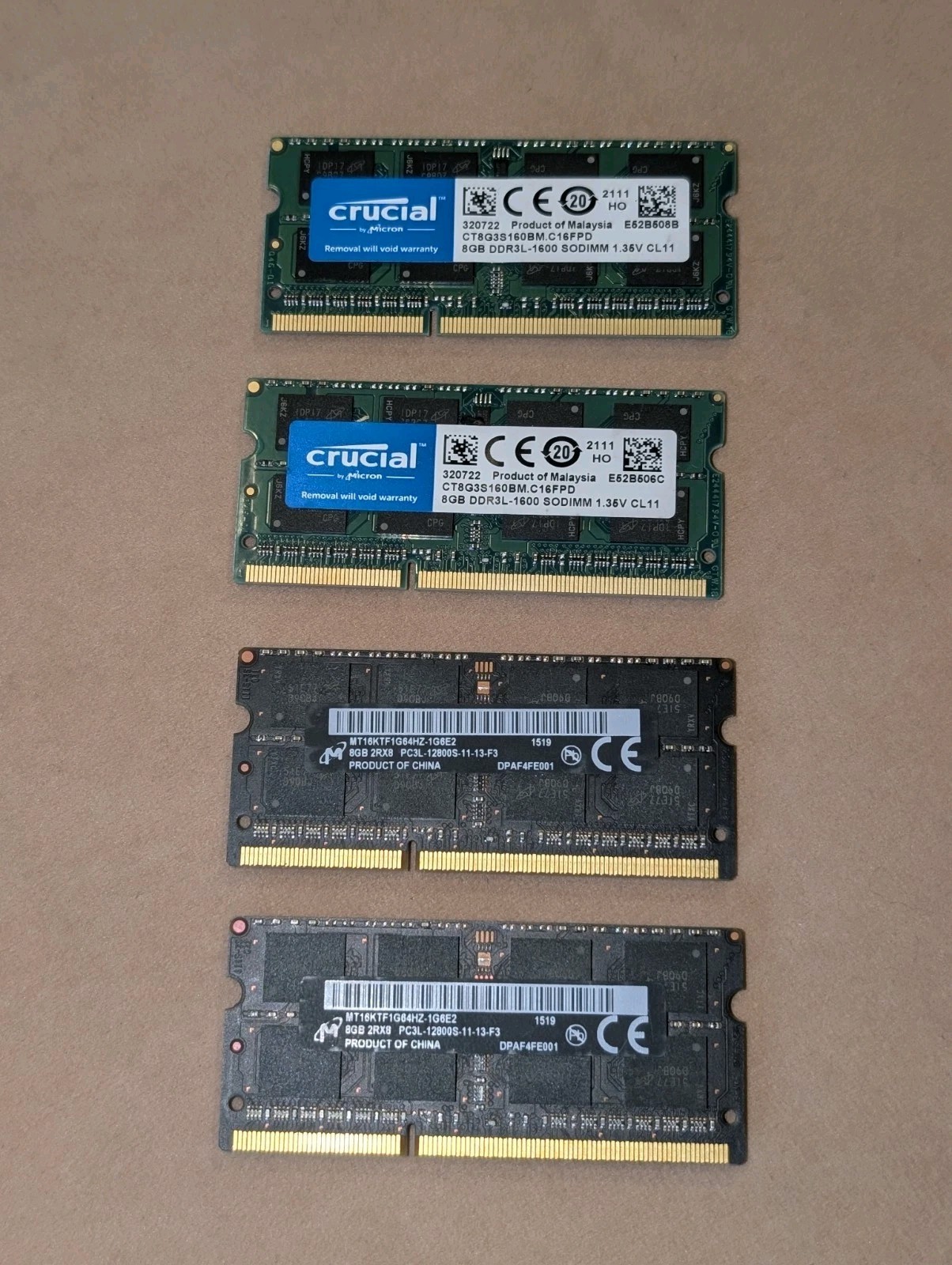 Crucial Micron 32GB (4X8GB) PC3L-12800S DDR3L-1600Mhz SODIMM Memory