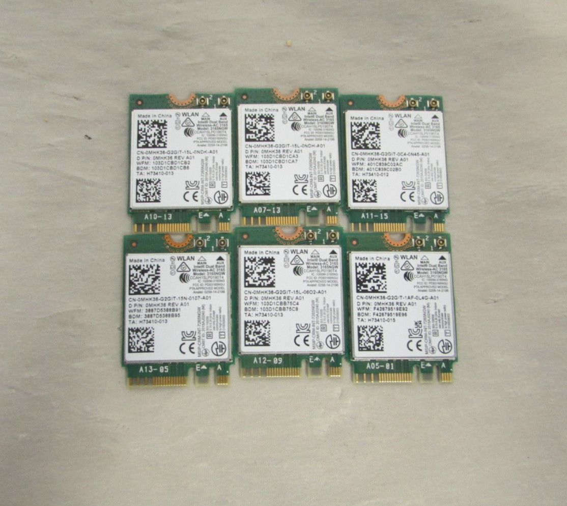 Intel Dual Band Wireless Network Card AC 3165 3165NGW Bluetooth 0MHK36 Lot of 6