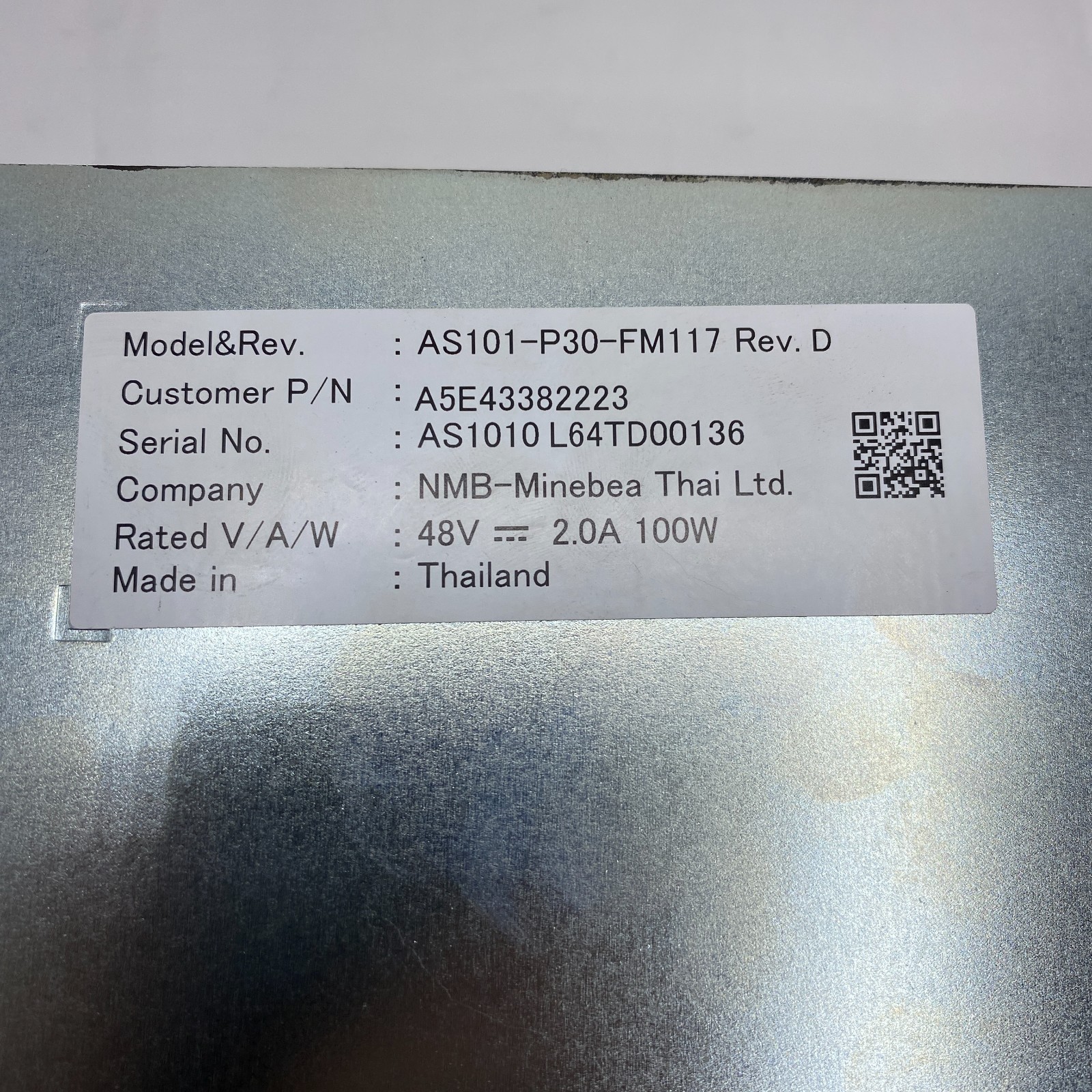 NMB-MAT (Minebea) AS101-P30-FM117 Rev.D Cooling Fan AS1010L64TD00136